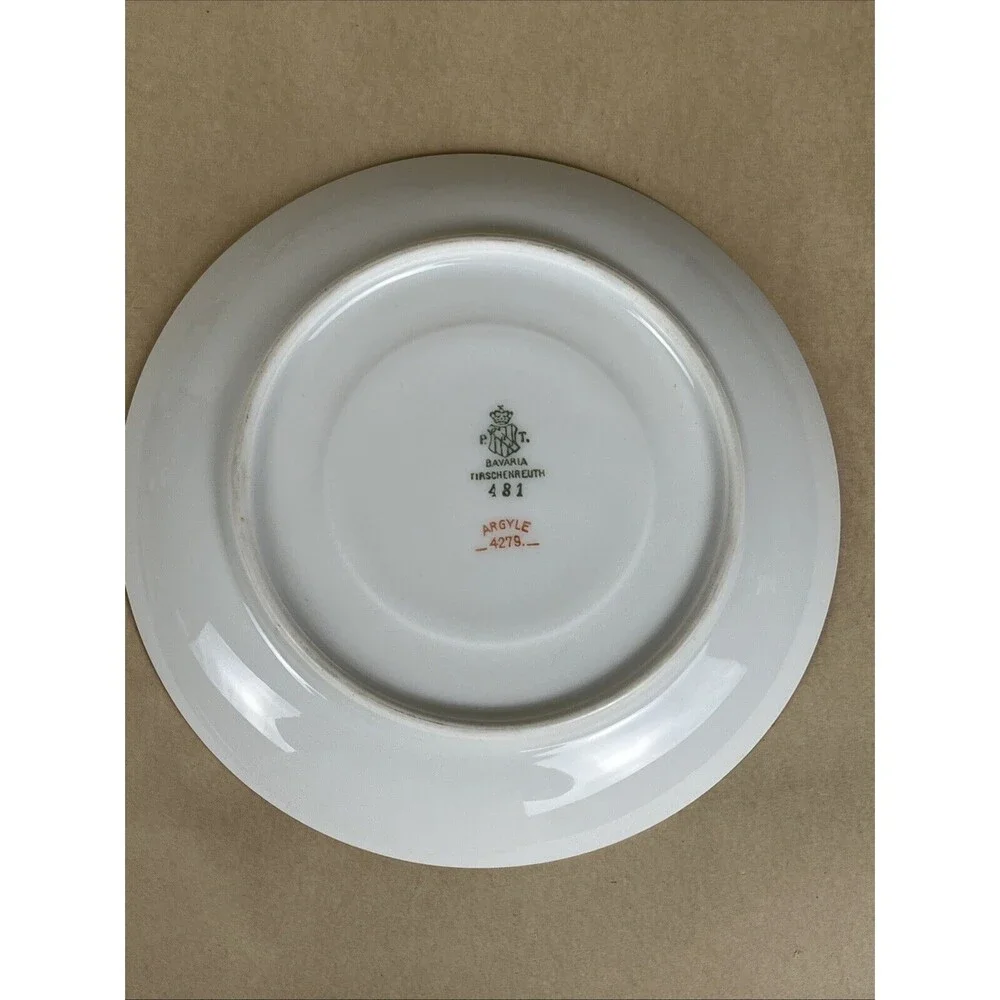 HTF Tirschenreuth P.T. Bavaria ARGYLE4279 Cream Soup Bowl,Saucer Cobalt Gold Rim